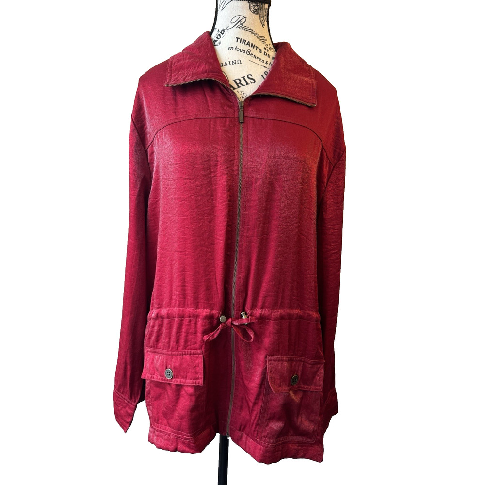 Southern Lady Women’s Blouse  Size 20 Zip Collar Shimmery Red Light Weight
